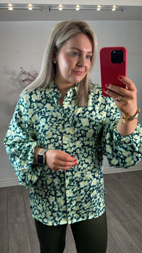 InWear Hazel Green Painted Flower Print Longline Shirt, 30109098