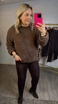 Garcia Chocolate Brown Boat Neckline Fluffy Knit