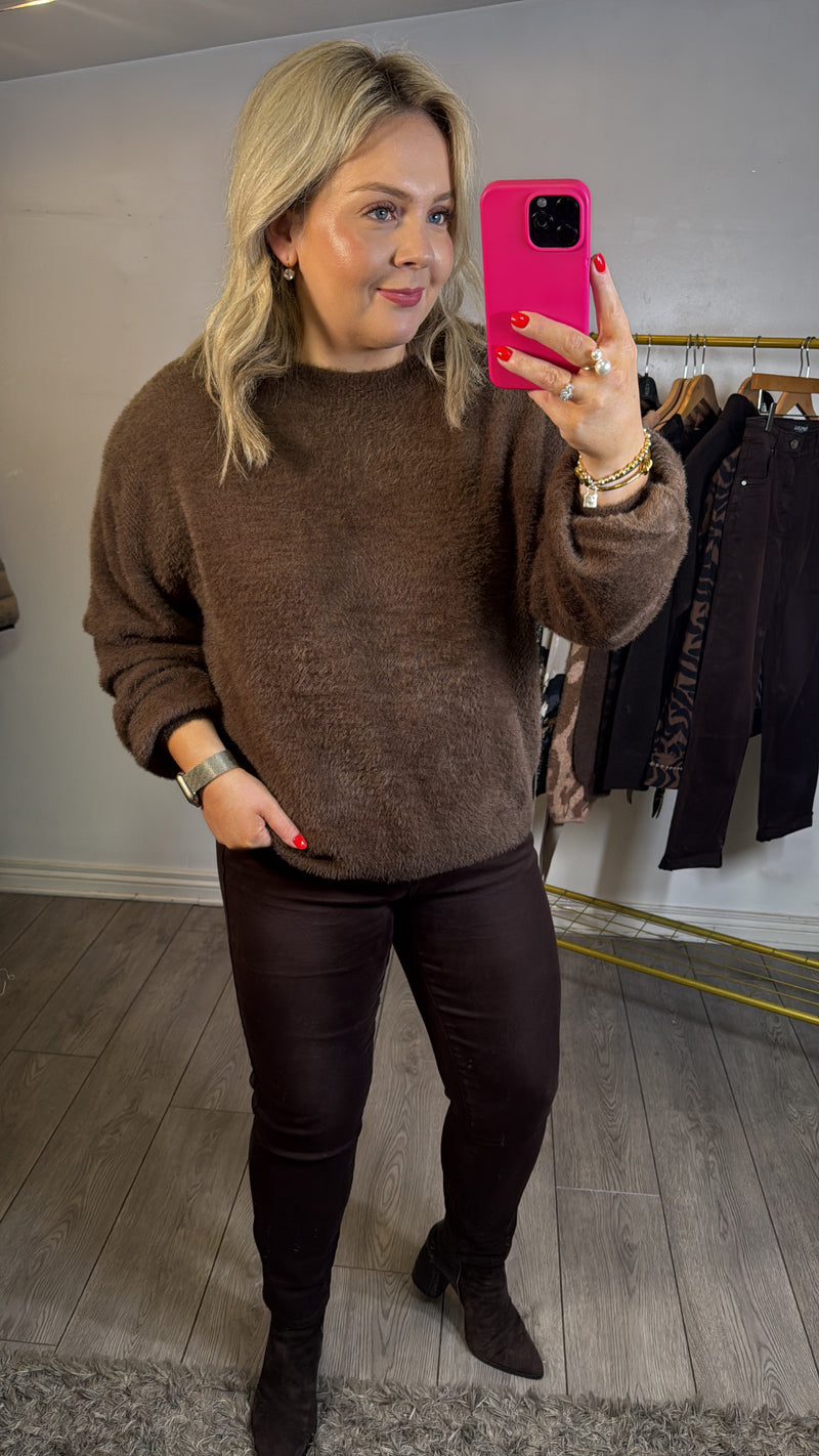 Garcia Chocolate Brown Boat Neckline Fluffy Knit
