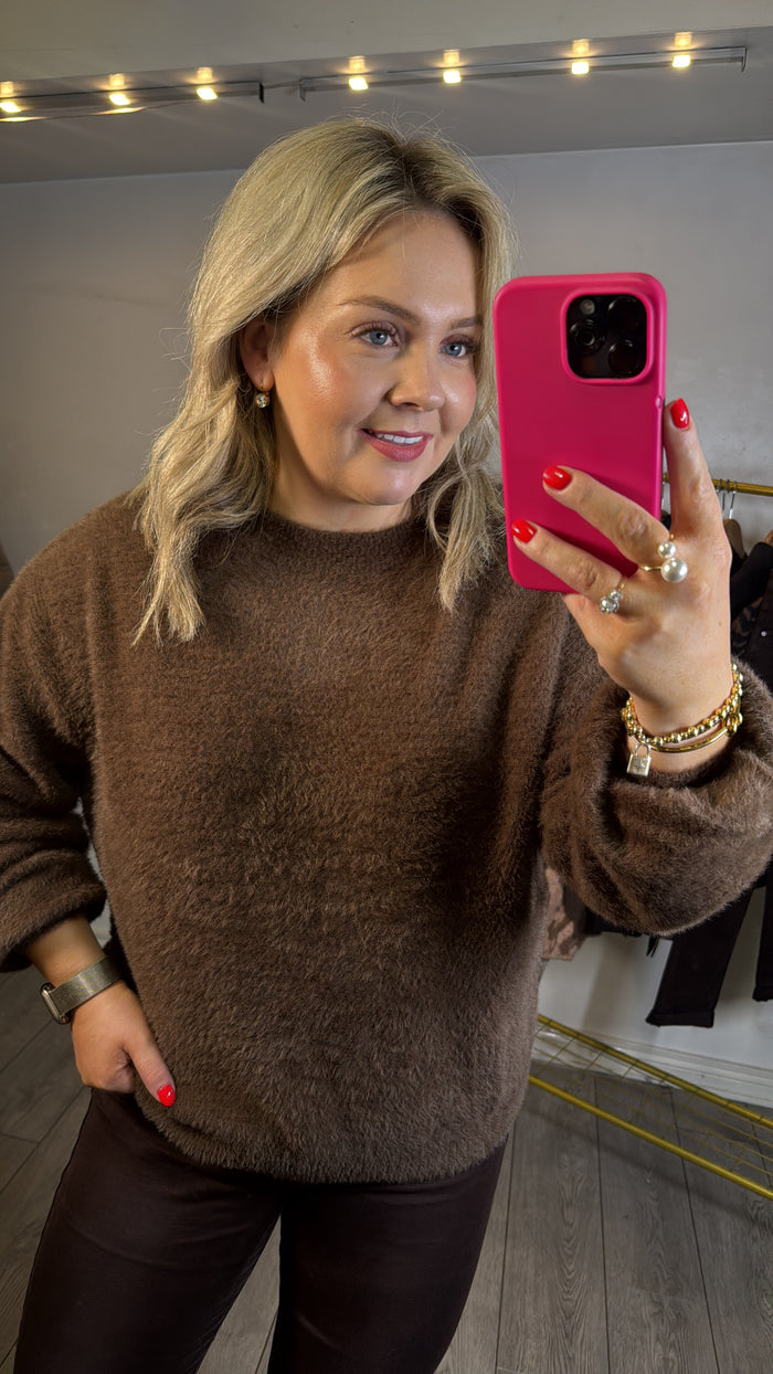 Garcia Chocolate Brown Boat Neckline Fluffy Knit