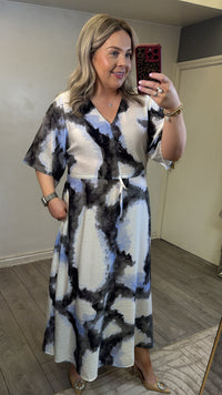 Fransa FrAyla Marble Hydrangea Printed V-Neck Maxi Dress