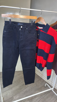 BACK IN STOCK - Toxik Highwaisted Boyfriend Dark Navy Cropped Jeans