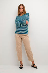 Kaffe Liddy Legion Blue/Chalk Stripe Top with Black Heart, 10502821