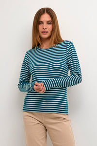 Kaffe Liddy Legion Blue/Chalk Stripe Top with Black Heart, 10502821