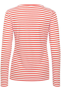 Kaffe Liddy Chalk/Fiery Red Stripe Top with Black Heart, 10502821