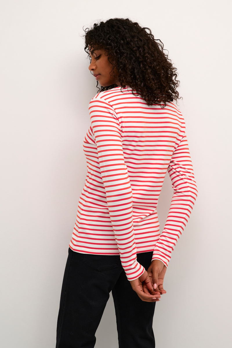 Kaffe Liddy Chalk/Fiery Red Stripe Top with Black Heart, 10502821