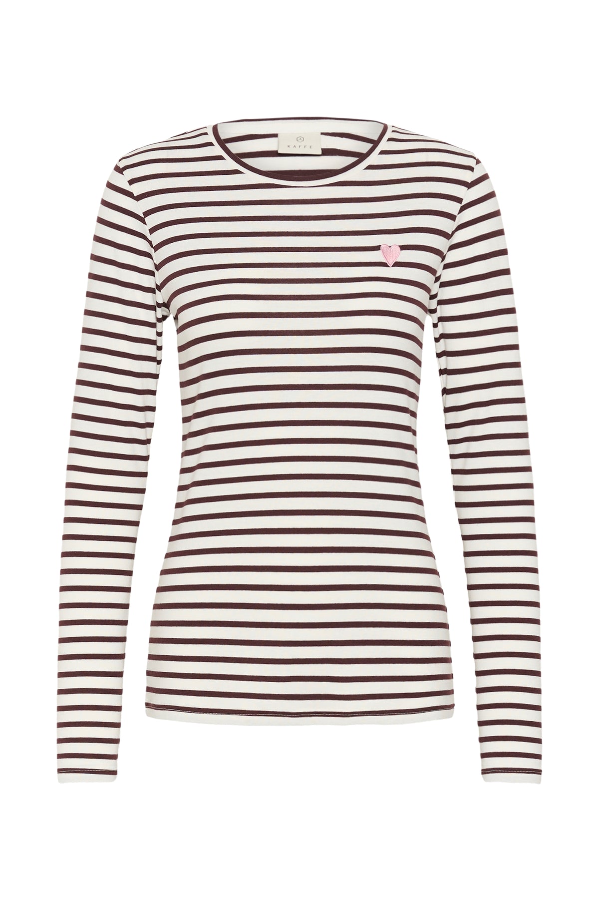 Kaffe Liddy Chalk/Fudge Burgundy Stripe Top with Baby Pink Heart