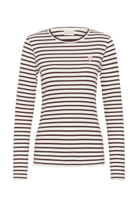Kaffe Liddy Chalk/Fudge Burgundy Stripe Top with Baby Pink Heart