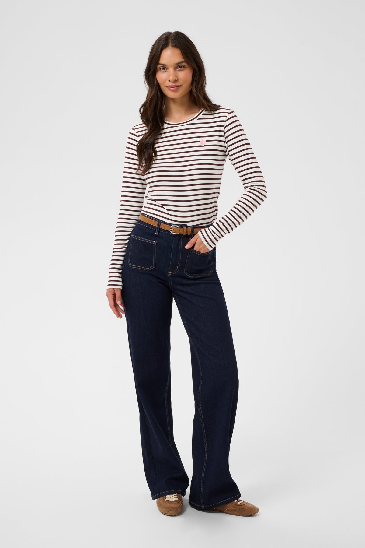 Kaffe Liddy Chalk/Fudge Burgundy Stripe Top with Baby Pink Heart