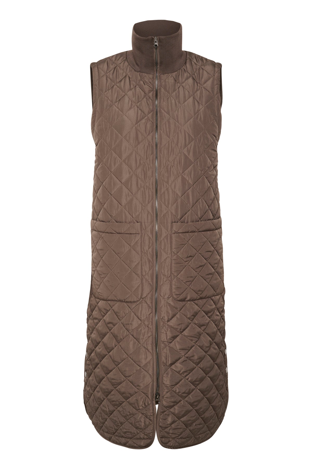 Kaffe Kaseverina Major Brown Quilted Longline Button Gilet, 10505855