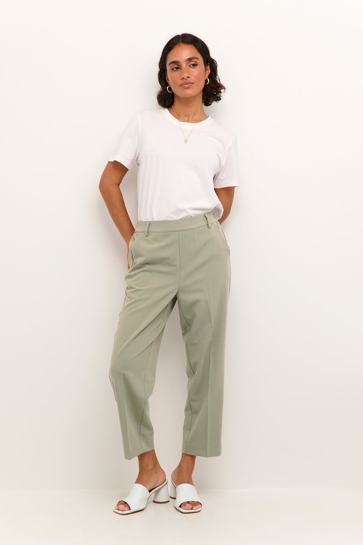 Kaffe Kasakura Highwaisted Vetiver Ankle Length Trousers, 10506127