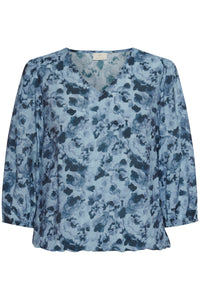 Kaffe Kasus Faded Blue Flower Print V-Neck Blouse, 10508172