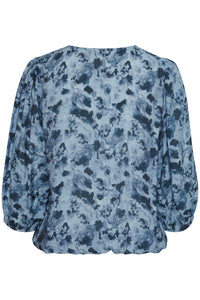 Kaffe Kasus Faded Blue Flower Print V-Neck Blouse, 10508172