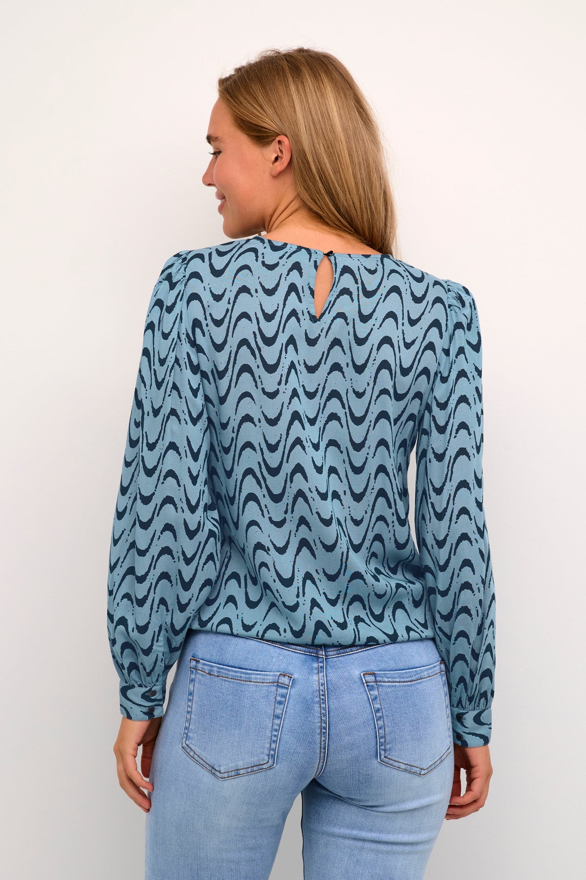 Kaffe Kamira Faded Denim Graphic Print Blouse, 10508286