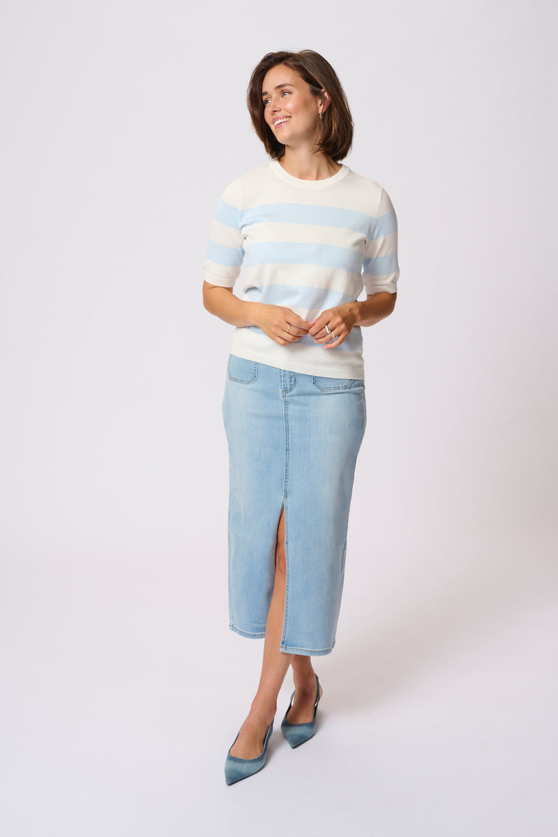 Kaffe Kalizza Chalk/Baby Blue Striped Knit
