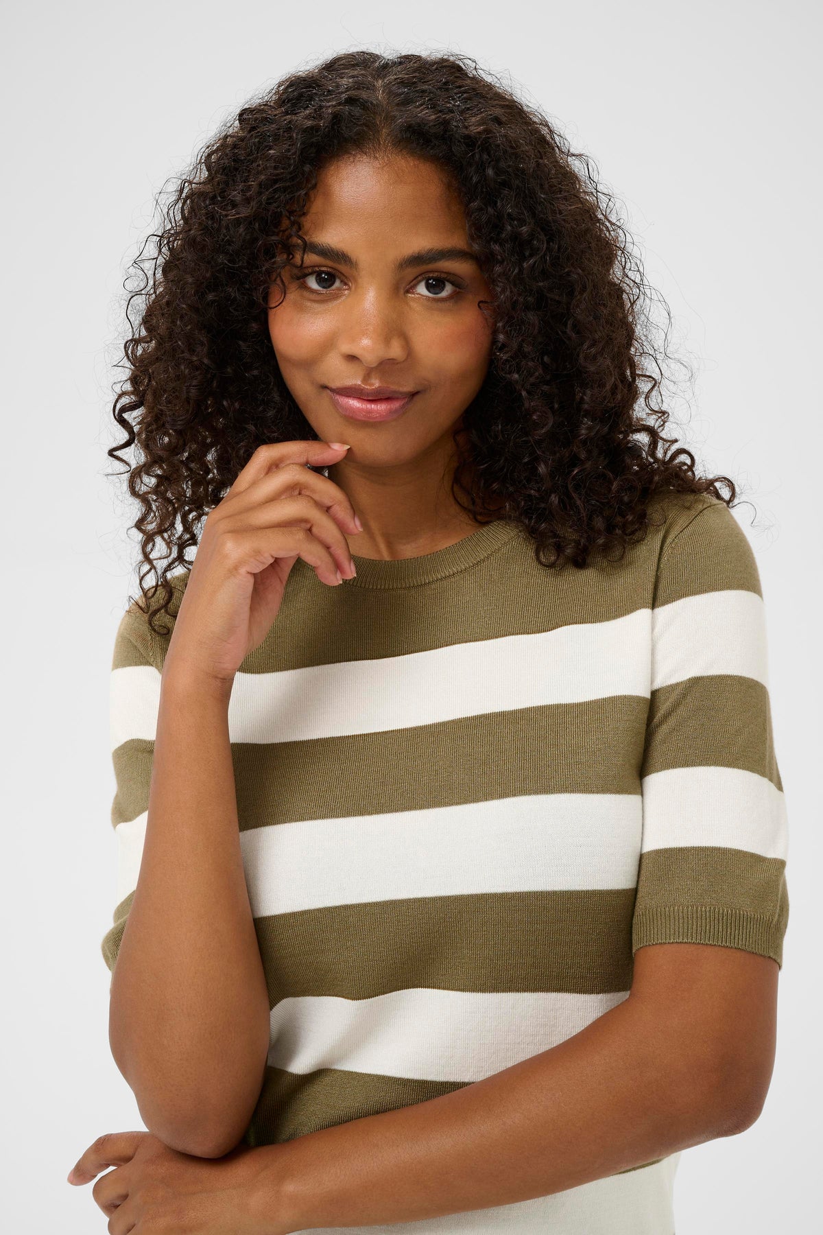 Kaffe Kalizza Khaki Green/Chalk Striped Knit, 10508410