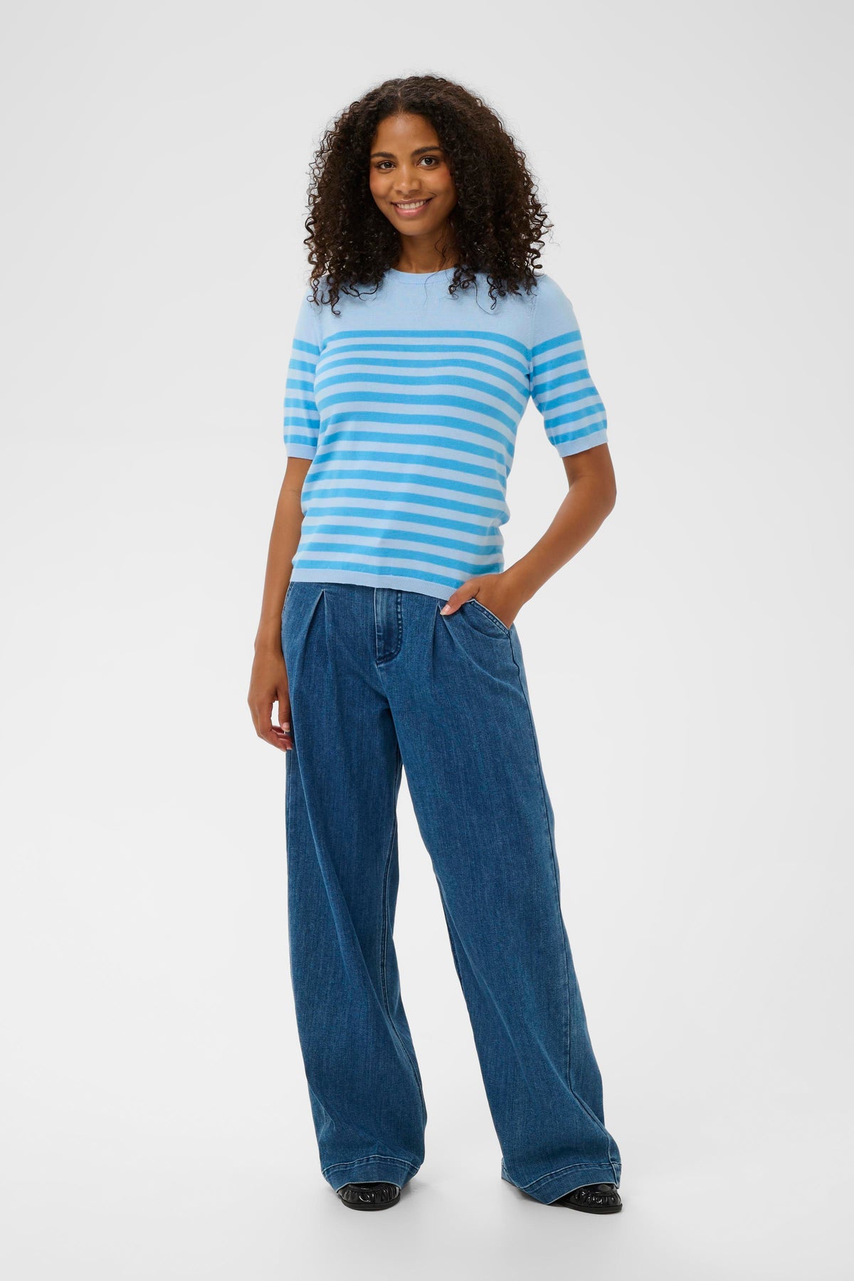 Kaffe Kalizza Baby Blue/Cornflour Blue Striped Knit, 10508410