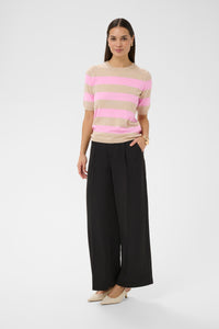 Kaffe Kalizza Feather Beige/Candy Pink Striped Knit