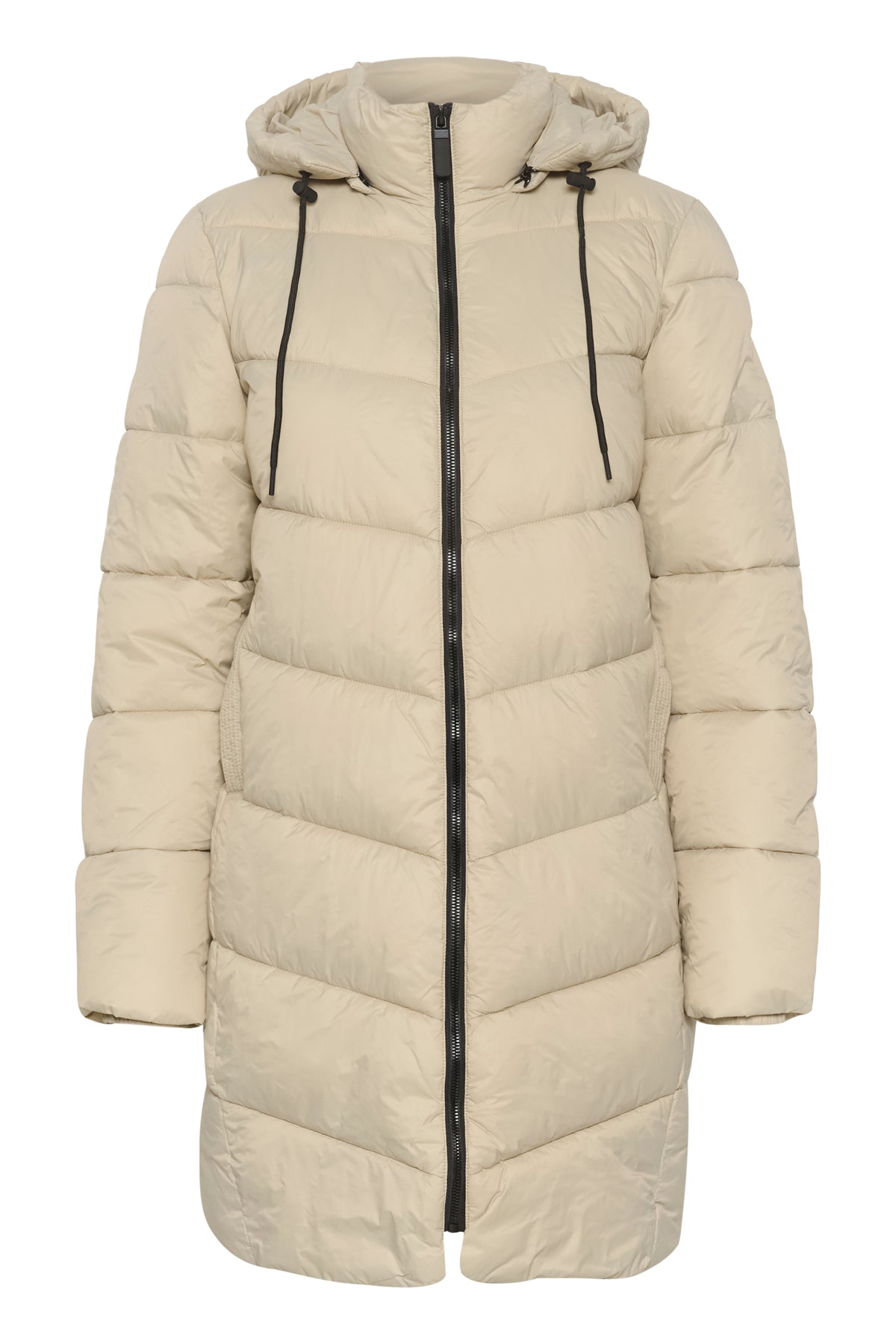 Kaffe Kasusanne Stone Beige Ultimate Puffa Knee Length Coat with Detachable Hood, 10508810