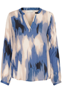 Kaffe Kabeathe Blue Abstract Printed V-Neck Blouse, 10508895