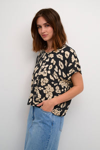 Kaffe Kabeathe Stanley Black/Sand Leopard Printed Blouse