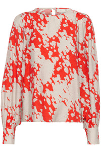 Kaffe Kalouise Fiery Red/Beige Graphic Cloud Print Top, 10508990