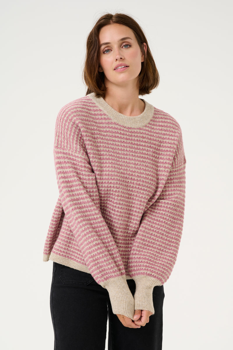 Kaffe Kaellery Feather Beige/Rose Oversized Knitted Pullover, 10509032