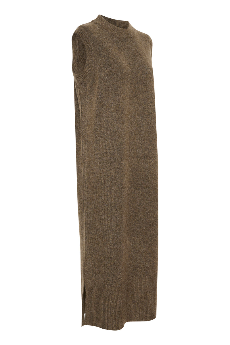 Kaffe Kaselma Major Brown Melange Knitted Sleeveless Longline Dress, 10509089