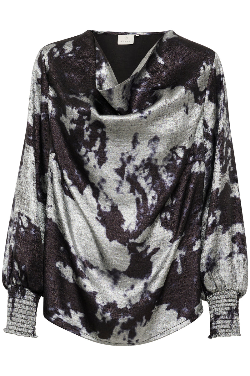 Kaffe Kaasky Black/Silver Cloud Printed Cowl Neck Top, 10509313