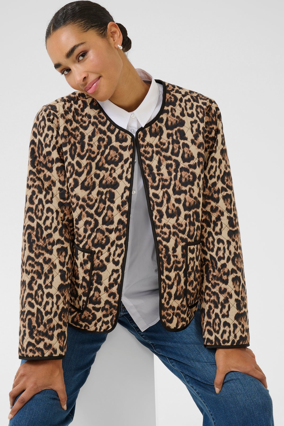 Kaffe Kavalia Natural Leopard Print Jacket, 10509537