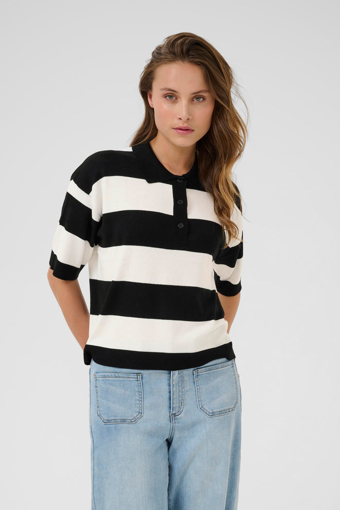 Kaffe Kalizza Black/Chalk Striped Polo Knit