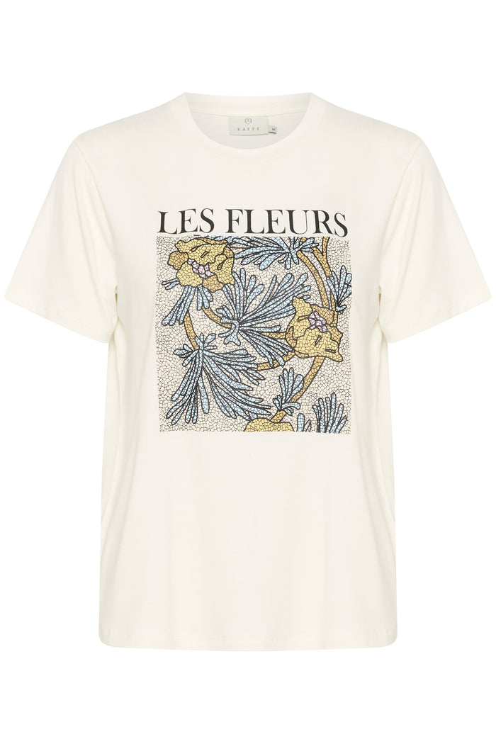 Kaffe Kajulie Chalk 'Les Fleurs' Logo Front T-Shirt, 10509998