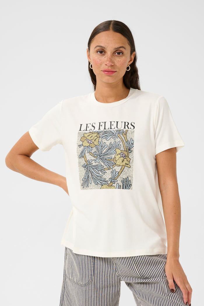 Kaffe Kajulie Chalk 'Les Fleurs' Logo Front T-Shirt, 10509998
