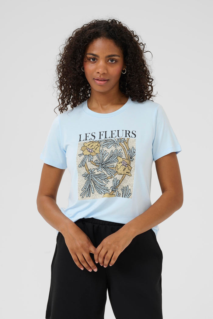 Kaffe Kajulie Nantucket Baby Blue 'Les Fleurs' Logo Front T-Shirt, 10509998