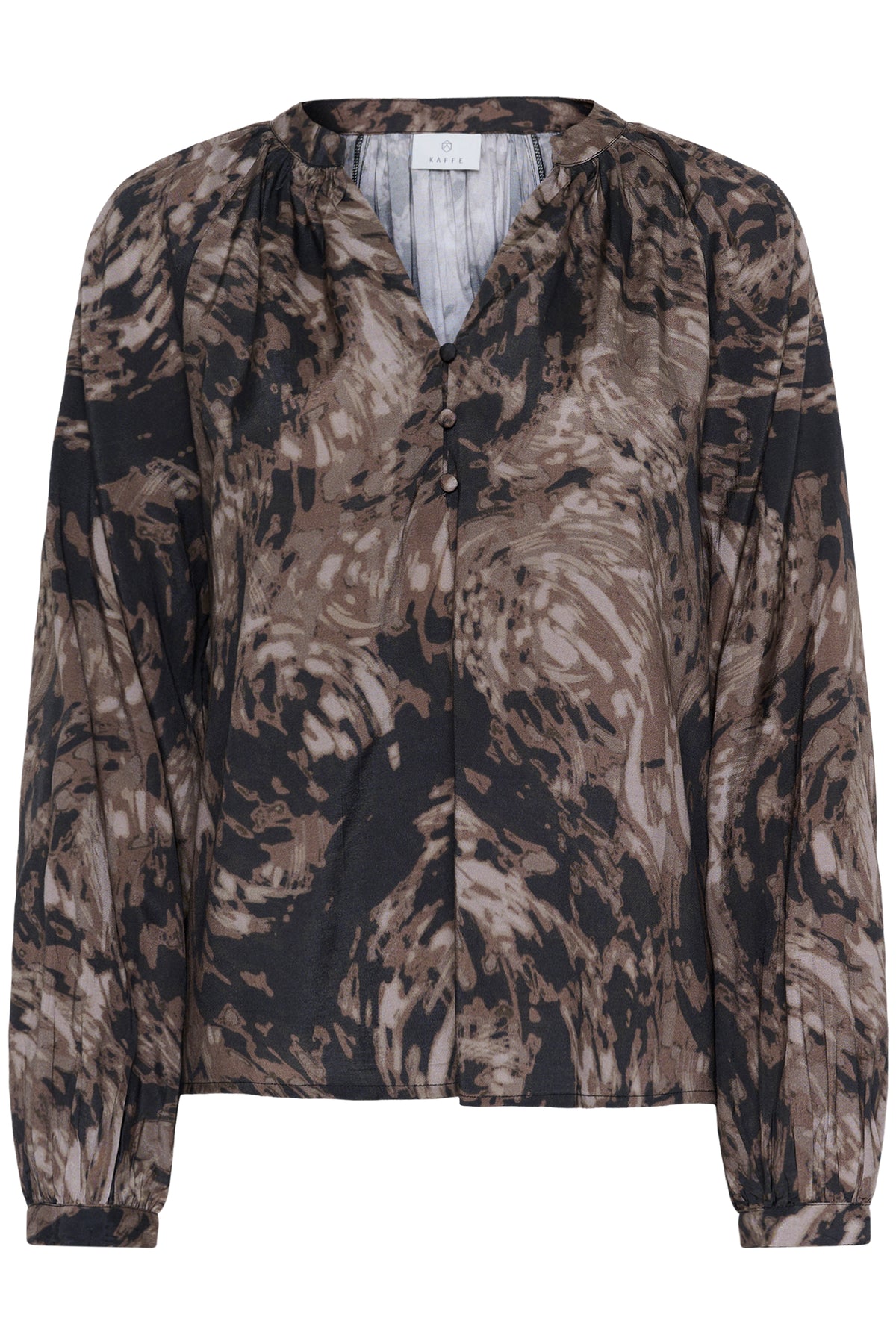 Kaffe Kajamie Chocolate Brown Abstract Print V-Neck Blouse