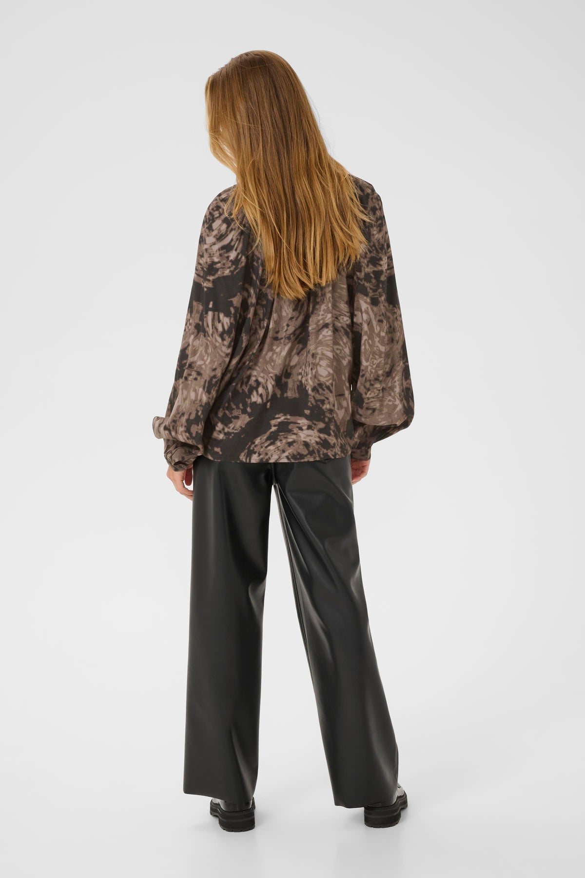Kaffe Kajamie Chocolate Brown Abstract Print V-Neck Blouse