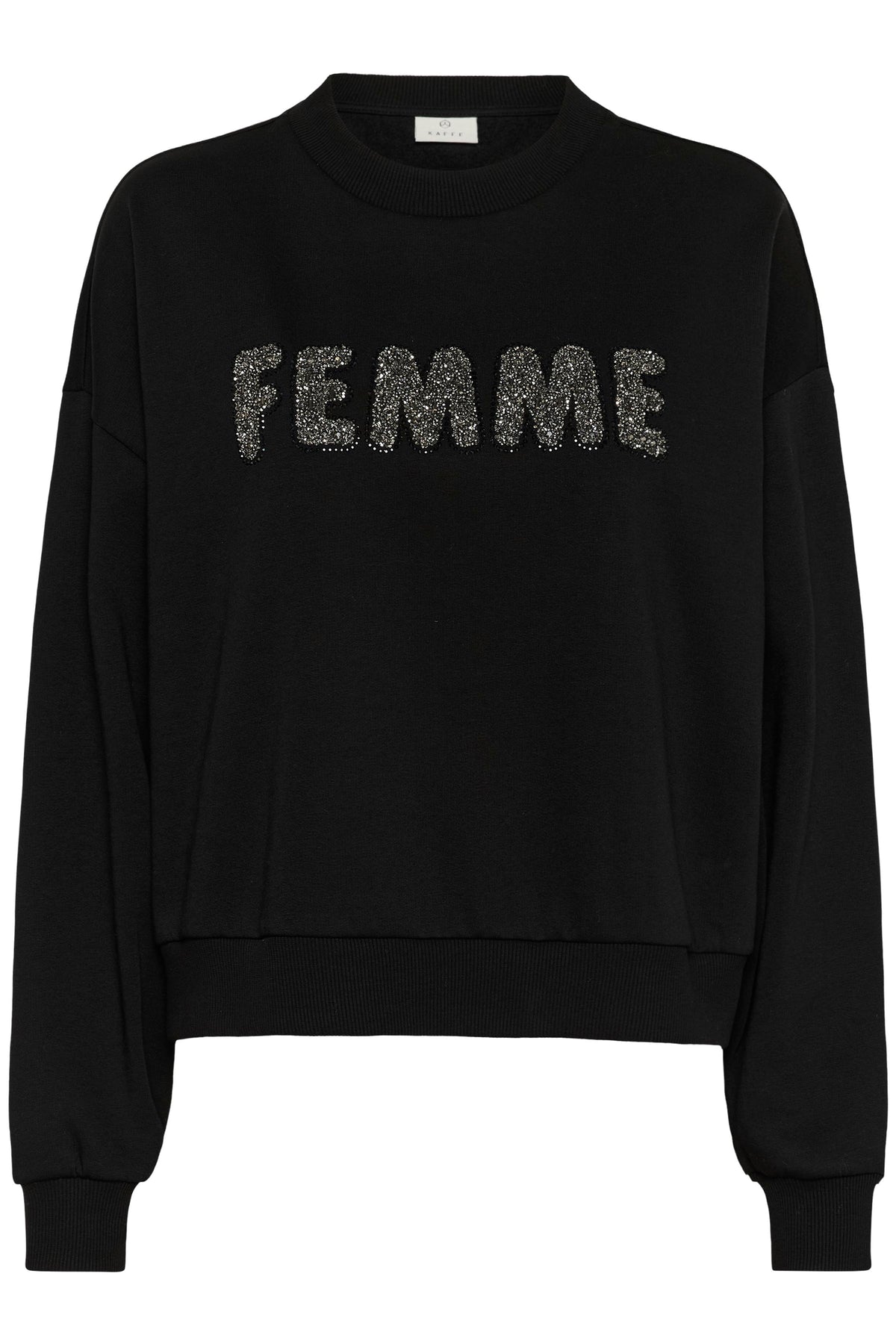 Kaffe Kalise Black 'FEMME' Embellished Logo Relaxed Fit Sweatshirt, 10510868