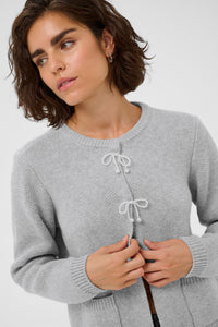 Kaffe Kabowie Grey Melange Pearl Bow Knitted Cardigan, 10510901