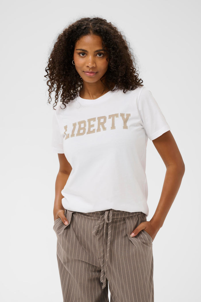Kaffe Kajean Optical White 'LIBERTY' Embellished Logo T-Shirt, 10511081