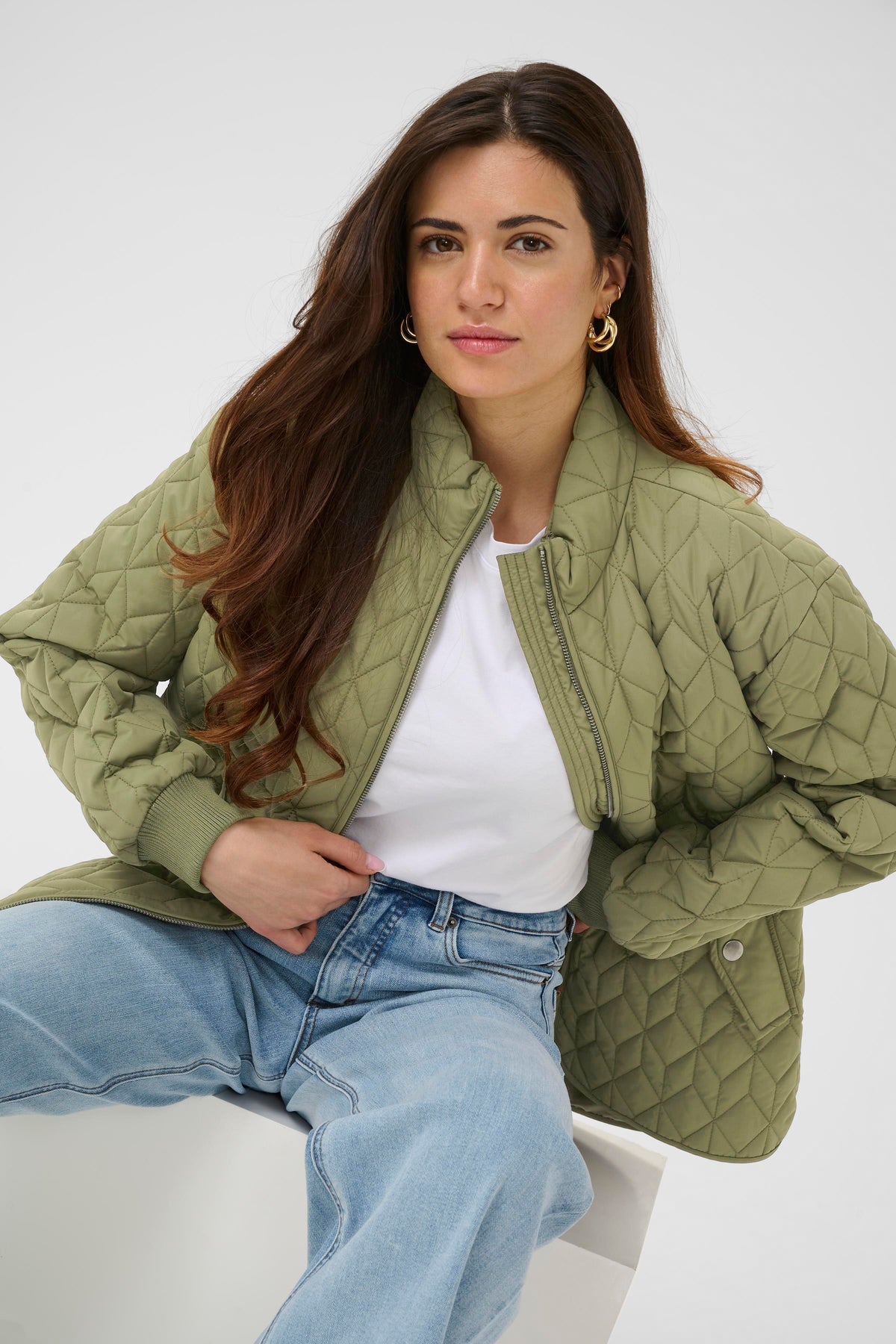 Kaffe KaLeila Dusky Green Quilted Jacket, 10511122