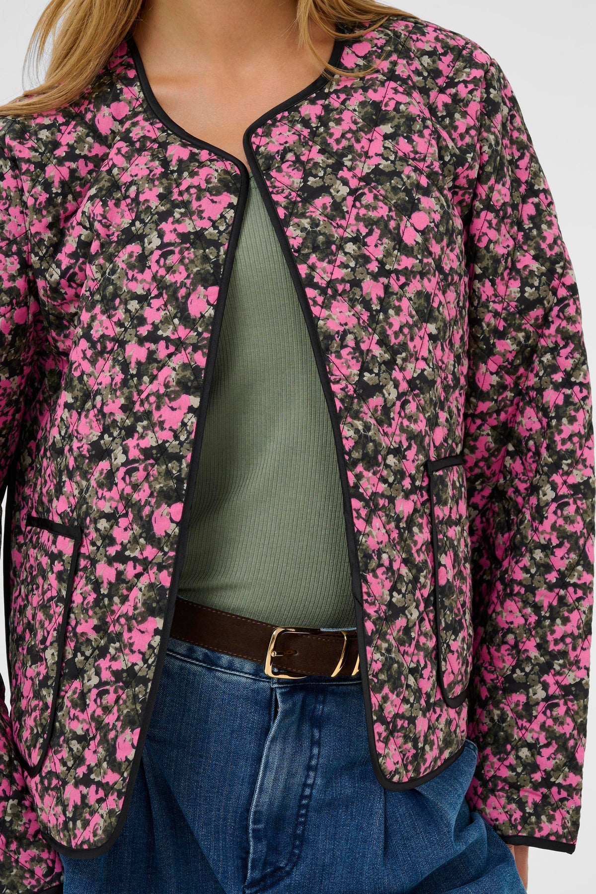 Kaffe Kanuria Pink/Khaki Floral Quilted Jacket