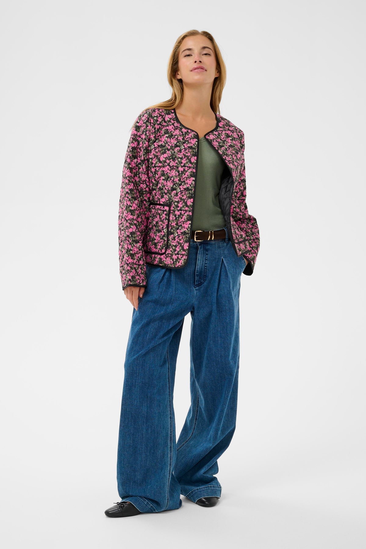 Kaffe Kanuria Pink/Khaki Floral Quilted Jacket