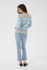 Kaffe Kaniel Grey Melange/Powder Blue Striped Supersoft Knit, 10511212