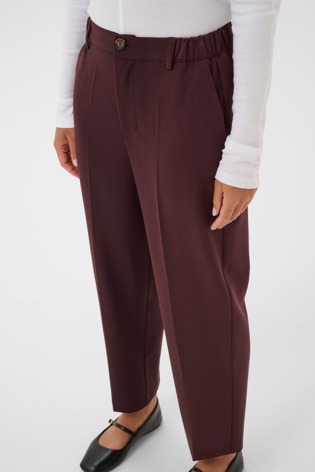 Kaffe KaHeather Fudge Burgundy Ankle Length Straight Leg Trousers