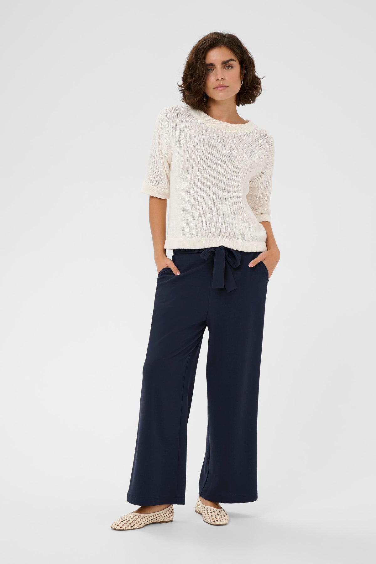 Kaffe Kaphoebe Midnight Marine Wide Leg Cropped Trousers, 10511244