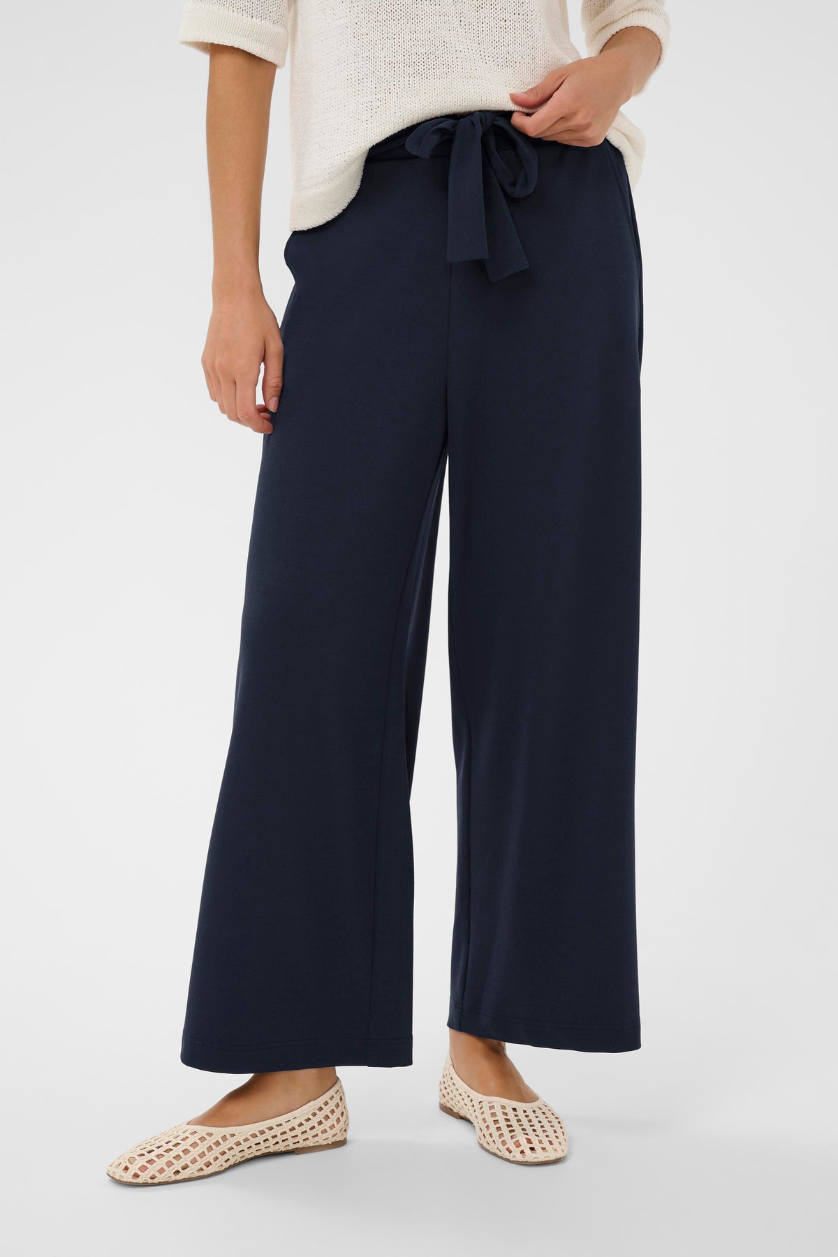 Kaffe Kaphoebe Midnight Marine Wide Leg Cropped Trousers, 10511244