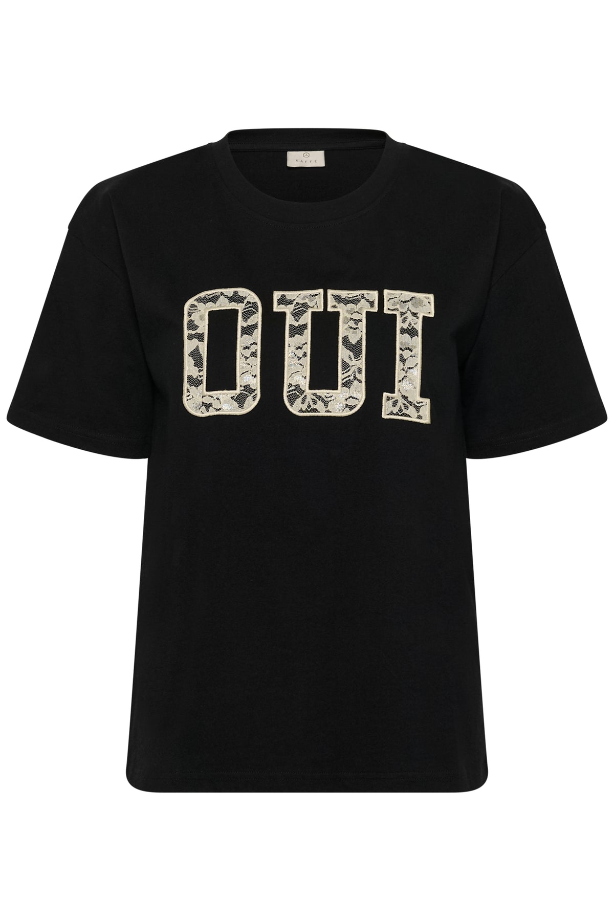 Kaffe Karosie Black 'Oui' Lace Logo T-Shirt, 10511300