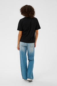 Kaffe Karosie Black 'Oui' Lace Logo T-Shirt, 10511300