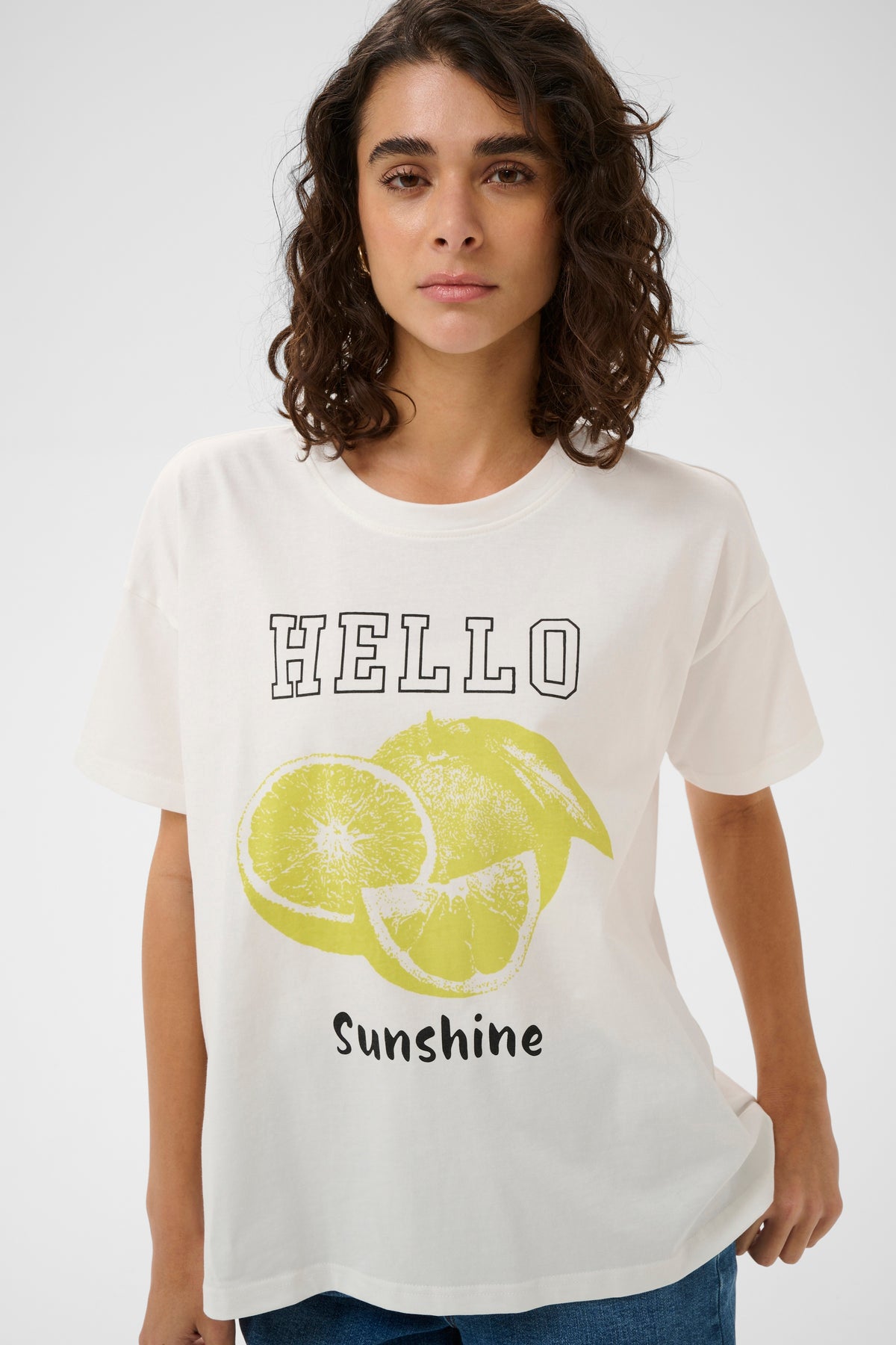 Kaffe KaChelsea Chalk 'Hello Sunshine' Lime Oversized T-Shirt, 10511340
