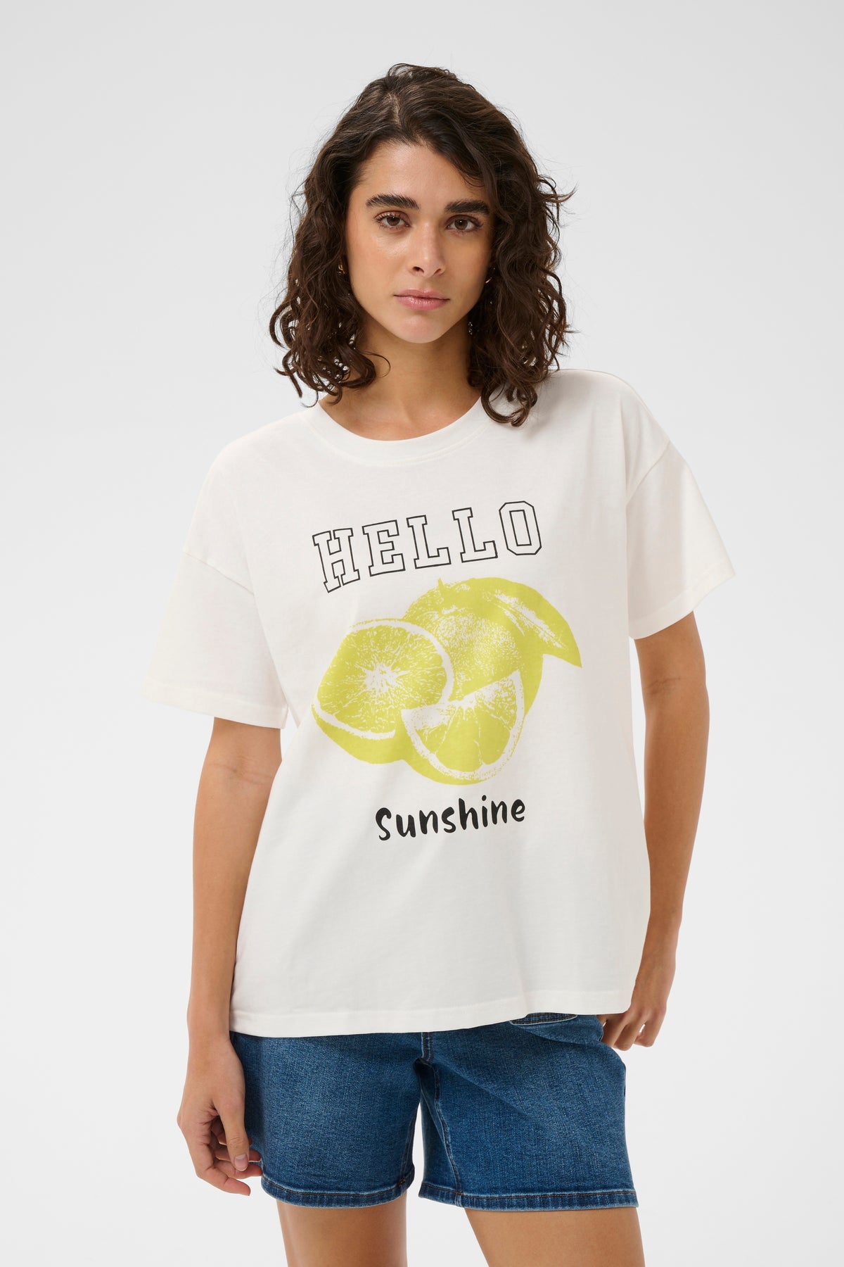 Kaffe KaChelsea Chalk 'Hello Sunshine' Lime Oversized T-Shirt, 10511340